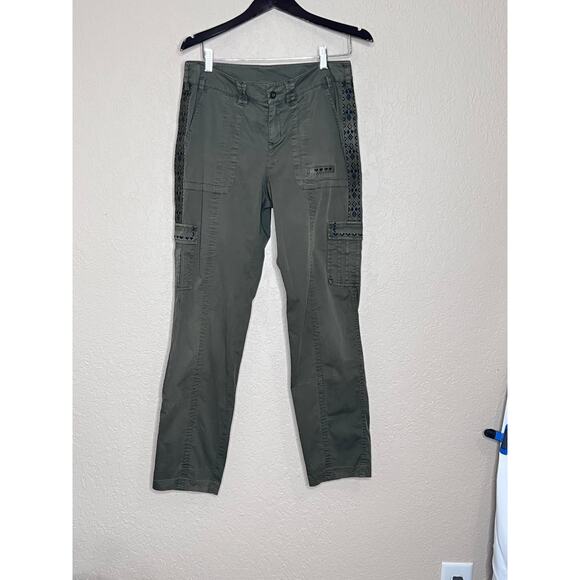 Sundance womens size 8 pants army green embroidery cotton tapered  boho, - Picture 4 of 12